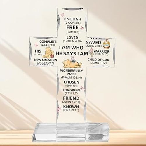 Christian Religious Gifts for Women, Inspirational Winnie Bible Verse Acrylic Cross, Encouragement Presents for Mom Dad Friend Coworker, Home Office Desk Winnie Decor Plaques