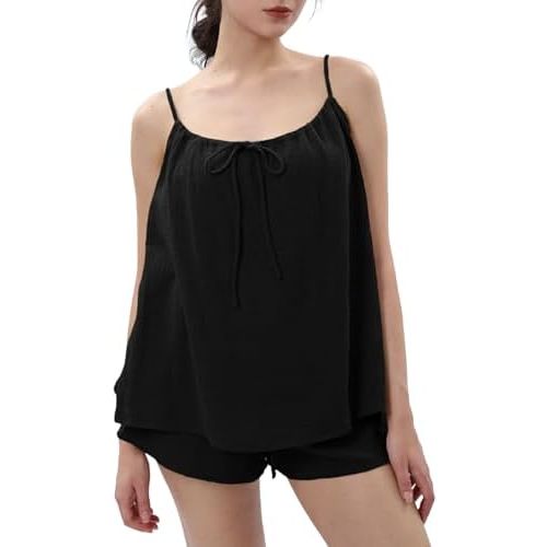 Amazhiyu Women's Cotton Gauze Summer 2 Piece Outfits Casual Lounge Pajama Set