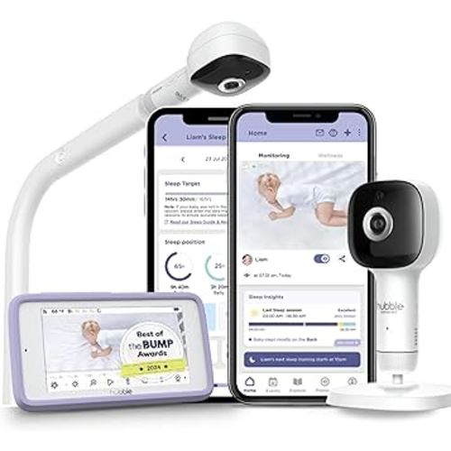 HUBBLE CONNECTED SkyVision Pro AI-Enhanced HD Smart Baby Monitor, 1 Camera, Parent Unit, Mounts, Smart Rollover & Cry Detection, AI Sleep Report, 2-Way Talk, Night Vision, Light & Sounds, Baby App