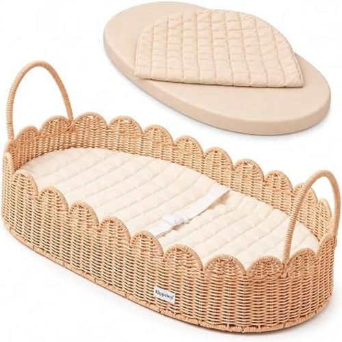 Scalloped Baby Changing Basket, Woven Nursery Basket 3 In 1 Set