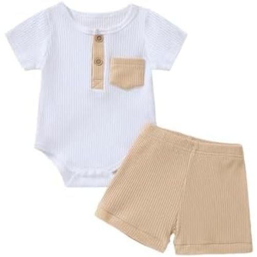 Baby Boy Outfits 2 Piece Short Sleeve Romper Top And Shorts Set Baby Boy Summer Clothes 0-18M