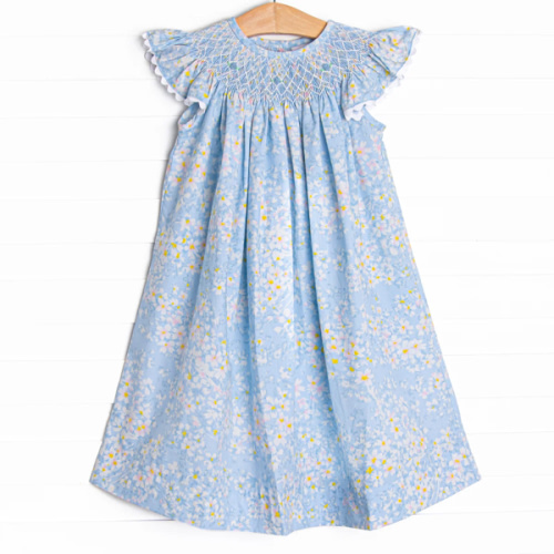 Birmingham Blues Smocked Bishop Dress, Blue – Stitchy Fish