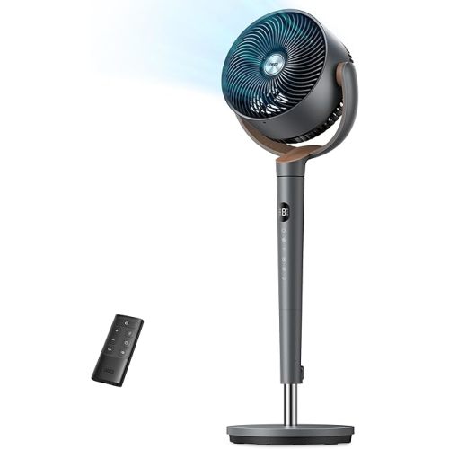 DREO Fan for Bedroom, 120° Oscillating Standing Fans, Quiet Floor Fan with DC Motor, 100ft Pedestal Fans for Room, 9 Speeds, 4 modes, 20dB, 120° Manual Vertical, 37-42" Adjustable Height, 9H Timer