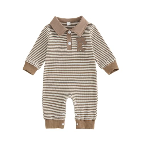 Newborn Outfits Baby Boy Clothes Fall Sailboat Western Waffle Knit Romper | Collared, Long Sleeve, Vintage Baby Boy Outfit, Baby Boy Western Clothes, Striped, Fall Winter, Beach, Country, Farm Jumpsuit