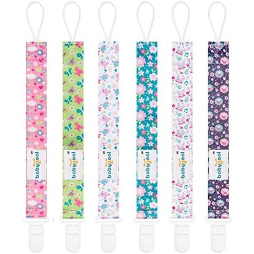babygoal Floral Pacifier Clips 6 Pack for Most Baby Pacifiers & Binkies