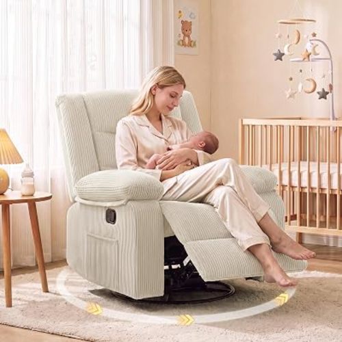FiveWillowise Swivel Recliner Chair, Rocking Chair Nursery with Footrest