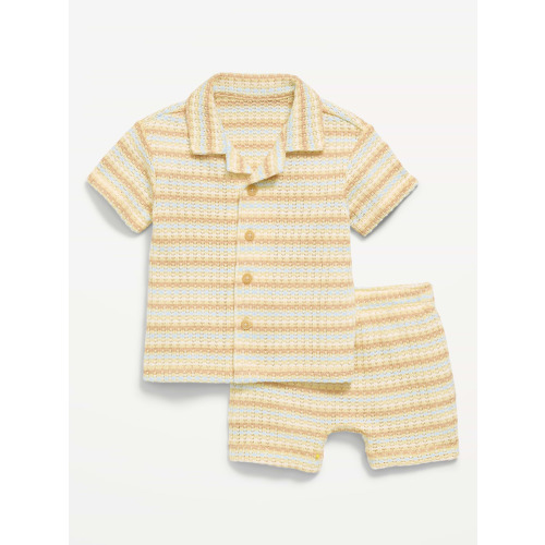 Short-Sleeve Textured Sweater-Knit Shirt and Shorts Set for Baby