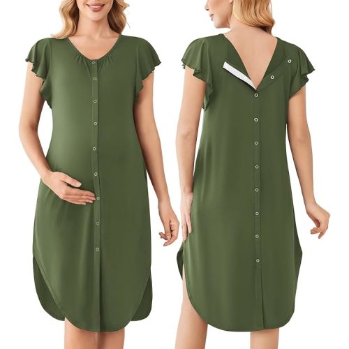 Ekouaer Labor and Delivery Gown for Hospital Nursing Nightgown with Button