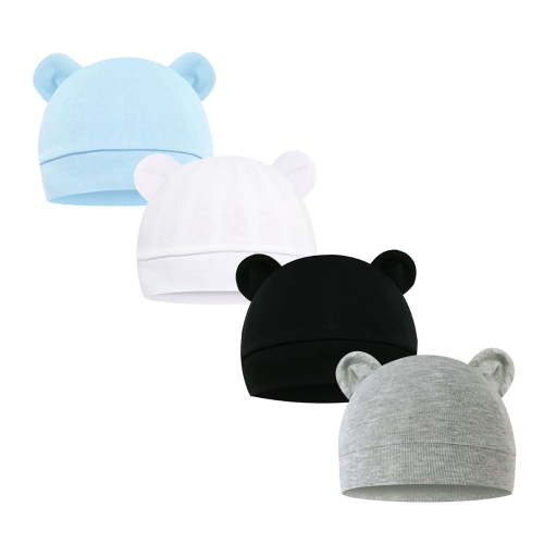 Summer Short Sleeve Baby Hats for Kids White 4 Pieces Newborn Hat Bear Ears Infant Caps Boy Girl Toddler 0 6 Months