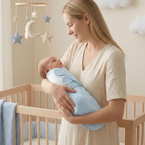 GLLQUEN BABY Swaddles for Newborns Organic Cotton, Soft Baby Boy Swaddles 0-3 Months, Womb-Like Sleep Sack Wrap Nursery Swaddling Blankets Tranquil Blue