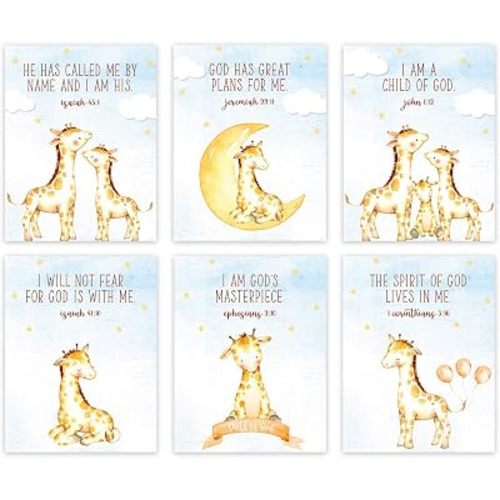 Andaz Press Christian Bible Verses Quotes Nursery Kids Bedroom Unframed Hanging Wall Art Poster Decor, 8.5x11-inch, Giraffe Graphics Watercolor Blue, I Am a Child of God, 6-Pack, No Frames