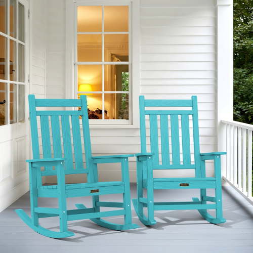 SERWALL Outdoor Rocking Chair Set of 2, HDPE Patio Rocker for Lawn, Porch, Aruba