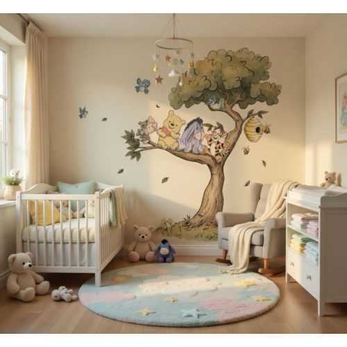 Watercolor Vintage Winnie Wall Decal Pooh Bear Wall Sticker Classic  Cartoon Wall Art For Child Room Neutral Nursery Room Decor ( Removable)