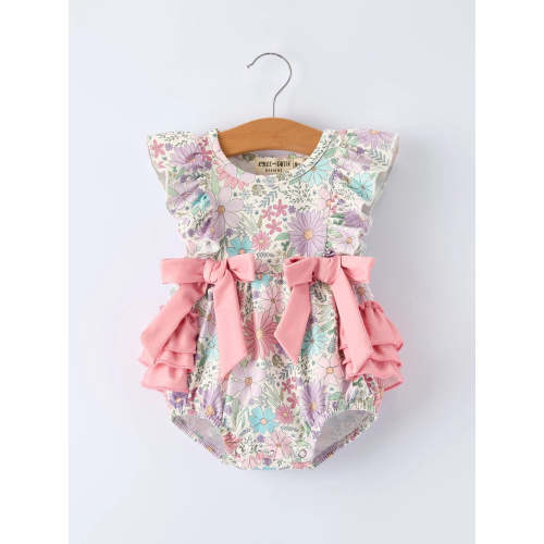 Girls Pink Floral Sleeveless Baby Girls Romper
