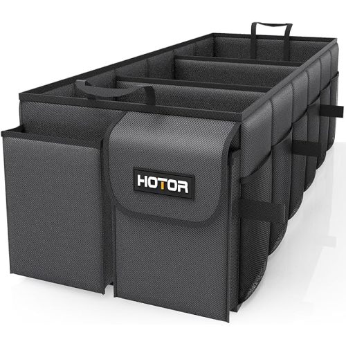 HOTOR Foldable Trunk Organizer - SUVs & Sedans, Sturdy Car Organization With 2 Compartments, Black, 23.6"×14.2"×10.6"