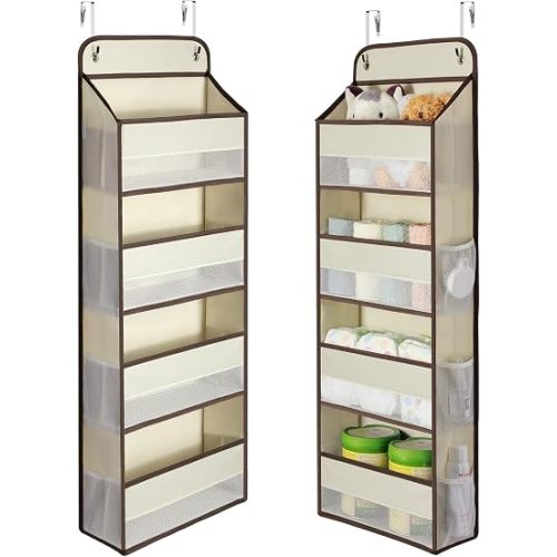 Yecaye Hanging Over the Door Organizer 1 Pack, 35.2lbs Load Toy Stuffed Animal Storage, Swing-proof Bathroom Organizers and Storage for Nursery Newborn Baby Essential Stuff Beige