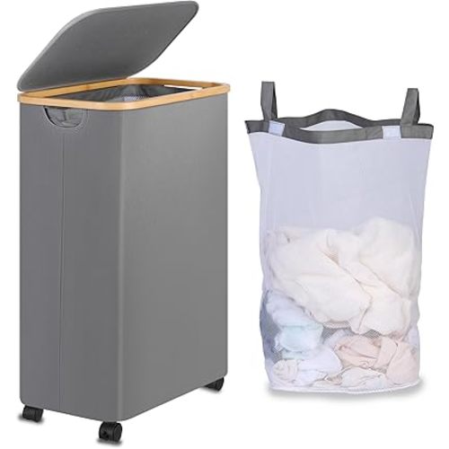 Laundry 110L Hamper with Wheels,Clothes Hamper for Laundry,Laundry Basket with Lid and Inner Bag, for Laundry Room, Bedroom, Dormitory Storage,Grey