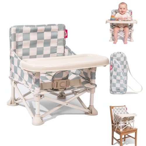 3-in-1 Portable Baby Chair, Foldable Travel Booster Seat, Anti-Tip | Removable Tray & Carry Bag, 3-Point Harness, Reinforced Frame, Indoor & Outdoor Use, Baby Travel Essentials, Ages 6M-3Y