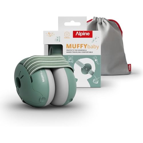 Alpine Muffy - Baby Ear Protection - CE & ANSI Certified - Soft & Comfortable Noise Cancelling Headphone up to 48 Months - Newborn Essentials Ear Muffs for Hearing Protection - Sage