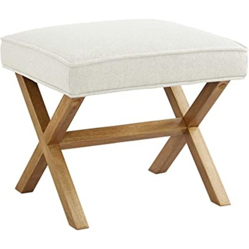 Amazon Basics Small Ottoman Foot Rest, Mid-Century Modern X Square Polyester Foot Stool, Linen, Ivory White, 18"D x 19.8"W x 18.3"H (Previously Rivet Brand)