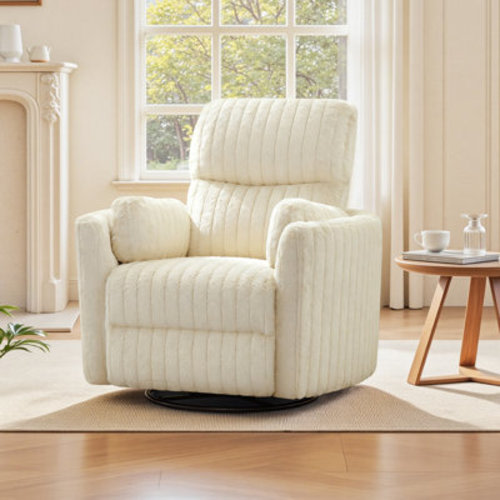 Charlton Home® 40″ Wide Power Swivel Recliner with USB Charging – Corduroy Rocking Barrel Chair & Reviews | Wayfair