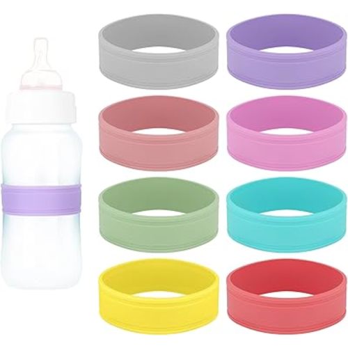 8pcs Silicone Baby Bottle Labels Tags for Daycare, Reusable Writable Date & Name Bands Personalized Cup Labels for Infant Bottles Children's Water Bottles (8 Colors)