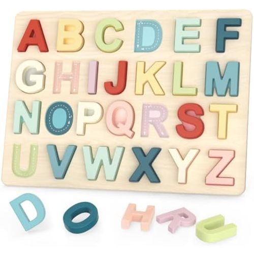 Alphabet Puzzles, ABC Preschool Learning Toys, Wooden Toys for Toddlers, Alphabet Shape Puzzles for Kids, Gift for Girls Boys