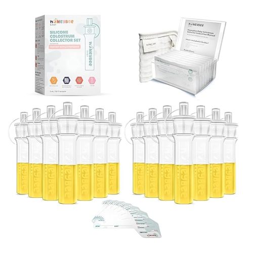 Colostrum Collector Kit | Reusable Silicone Breast Milk Collector for Harvesting Colostrum Breastmilk, Pre-Sterilized Includes Storage Case & Cotton Wipe | Set of 14 Collectors, 5mL each