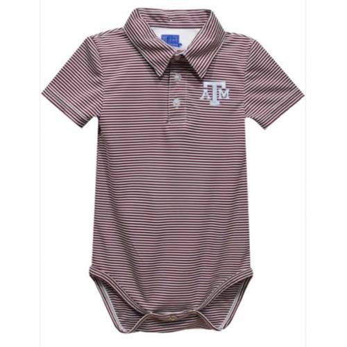 Vive La Fete Texas A&M Aggies Baby MAROON Pencil Stripe Polo Romper - 16160691
