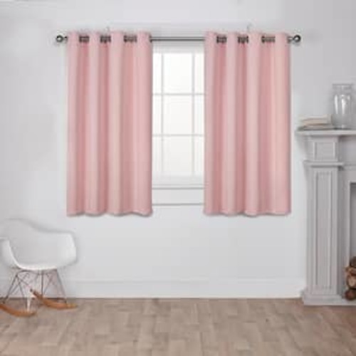 Sateen Blush Solid Woven Room Darkening Grommet Top Curtain, 52 in. W x 63 in. L (Set of 2)