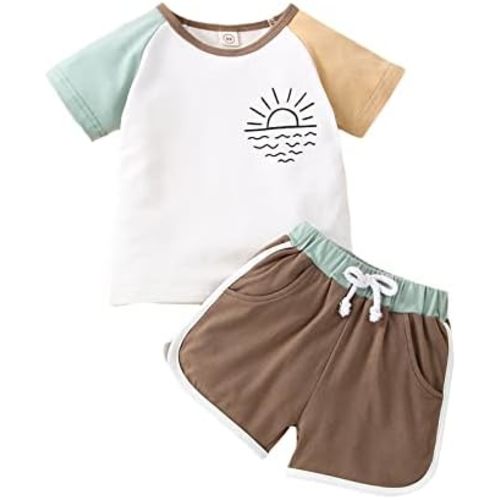 Summer Baby Boy Clothes Shorts Set Short Sleeve Beach Bum T-Shirt Tops Solid Drawstring Shorts 2Pcs Casual Outfit
