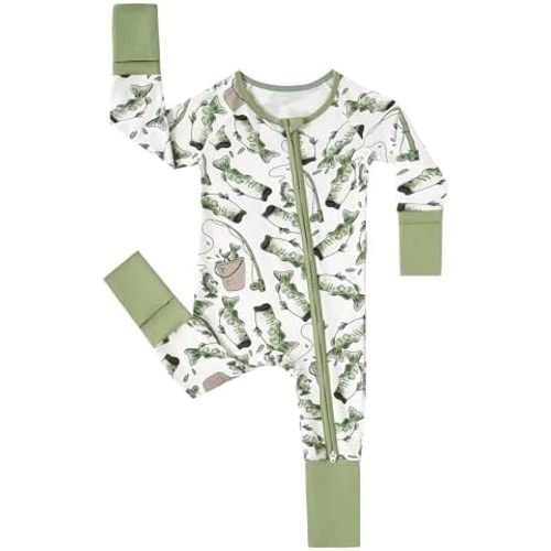 MOSSRIVER Bamboo Viscose Baby Footies with Mitten Cute Prints Long Sleeve Romper Jumpsuit Toddler One-Piece Outfits