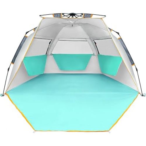 Wolfwise Instant Beach Tent Sun Shelter with Zippered Extendable Porch for Privacy, Portable Beach Tents with Carrying Bag, Easy Setup Pop up Shade for 3-4 Person, 85 x45x49 in, Mint Green