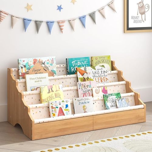 ELYKEN Toddler Bookshelf for Kids Rooms, Nursery Book Shelves with Open Forward Display, Montessori Book shelf for Baby Room, Small Children Classroom Books Rack Storage, Reading Corner for Kid, White