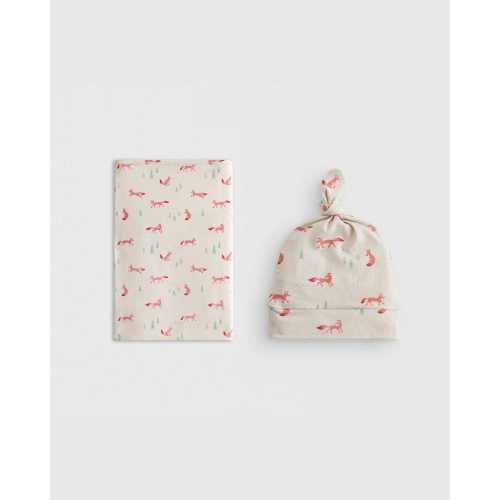 Bamboo Swaddle & Hat Bundle - Baby in Fox