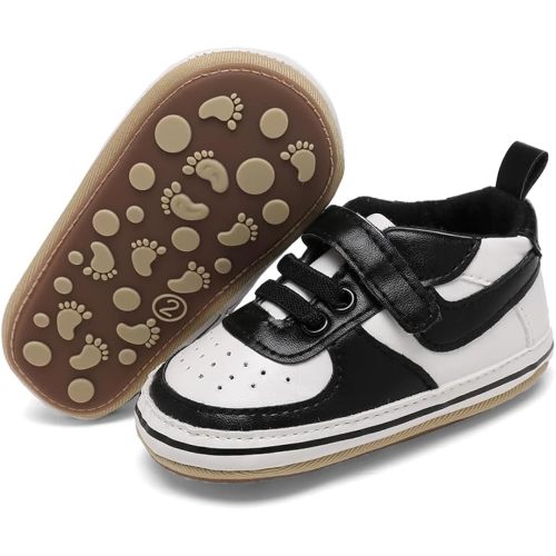 Clowora Unsex Baby Shoes Boys Girls Infant Sneakers Non-Slip Soft Rubber Sole Toddler Crib First Walker Lightweight Shoes (A07/Black,6-12 Months)
