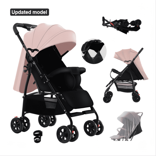 Baby Stroller Lightweight Travel Baby Pushchair & Pram for Newborns and Toddlers with Cup Holder and Mosquito Net,Thickened frame,Unisex,PINK(10.2lb)