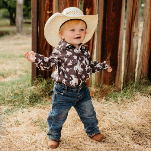 Star Bronc LS Pearl Snap Onesie, (0-18M)