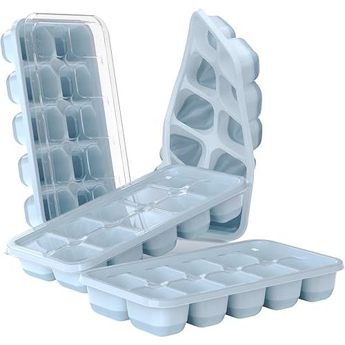 DOQAUS Ice Cube Tray with Lids - 4 Pack Stackable Silicone Ice Trays for Freezer, BPA & LFGB Safe, Easy Release for Kitchen, RV, Cocktail, Coffee, Soup & Food