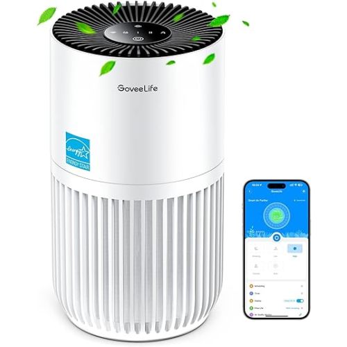 GoveeLife Mini Air Purifier for Bedroom, Smart Filter Air Purifier with App Alexa Control for Pet Hair, Odors, Pollen, HEPA Portable Air Cleaner with 3 Speeds, 2 Modes, Timer, Aroma for Home