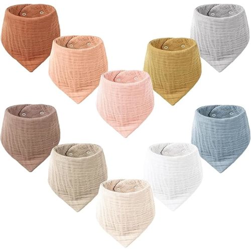 Konssy Muslin Baby Bibs 10 Pack Baby Bandana Drool Bibs 100% Cotton for Unisex Boys Girls