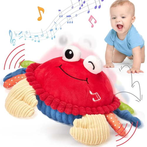 cpengpj Sensory Musical Dancing Crab Toy for Babies, Developmental Learning Toy with Recording Mode and 48 Songs, Interactive Crawling Toy