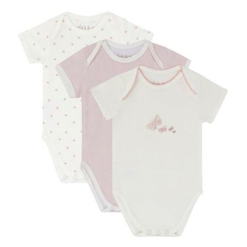 Ely's & Co. Cotton Baby Girl Short Sleeves Bodysuits-Undershirts Pink - 3 Pack ,Stripes, Floral Dot , Butterfly