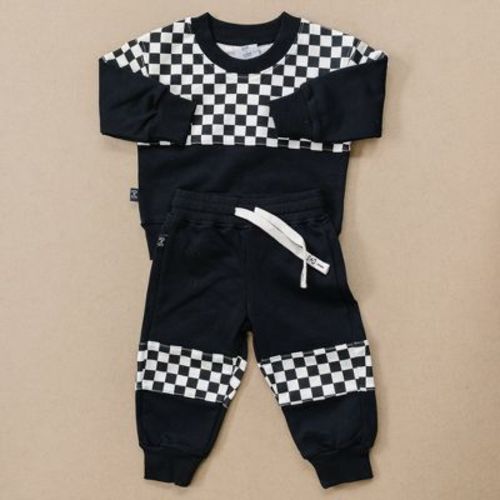 Kids Lincoln Checkered Color Block Long Sleeve Set Black 3-6M - Olive + Scout