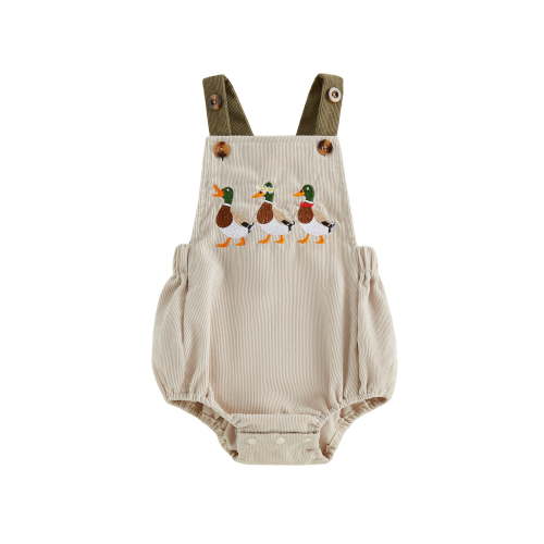 BemeyourBBs Newborn Baby Girl Boy Duck Outfit Summer Bubble Romper Overalls 0 3 6 12 18 Months Cute Mallard Duck Embroidery Sleeveless Bodysuit Jumpsuit Playsuit