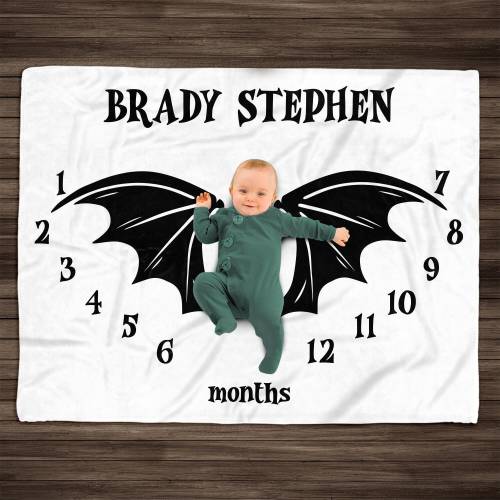 Personalized Halloween Baby Milestone Blanket: Bat Wings, Witchy Gift