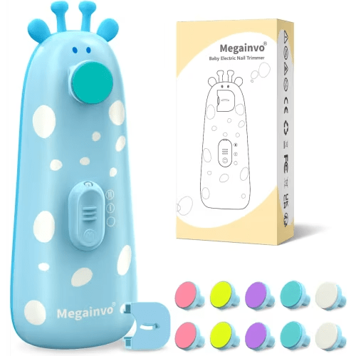 Baby Nail File Electric, Easy & Safe Baby Nail Trimmer for Newborn Infant Toddler, Whisper-Quiet Baby Nail Clipper with Night Light, 10 Grinding Head Pads, Blue Baby Shower Gift