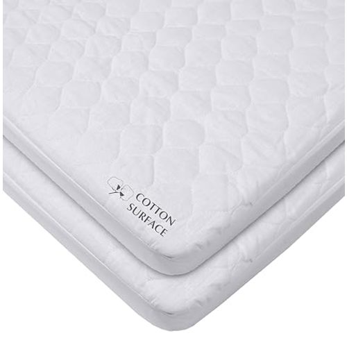 American Baby Company 2 Pack Waterproof Fitted Cradle/Bassinet Mattress Protector 33" x 15" - 100% Cotton Quilted Top, Noiseless, Ultra-Soft & Breathable Cradle/Bassinet Mattress Pad Cover
