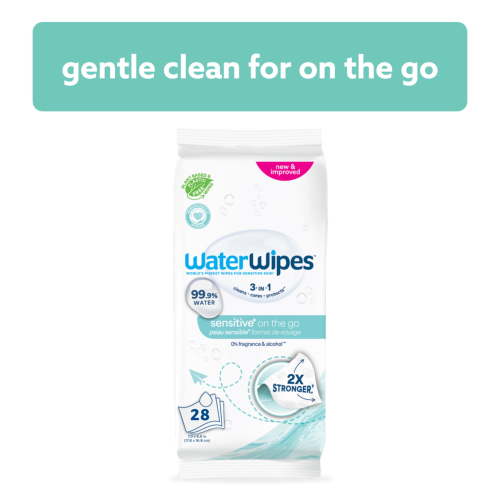WaterWipes Sensitive On The Go Wipes, 99.9% Water, Unscented & Hypoallergenic, 28 Wipes