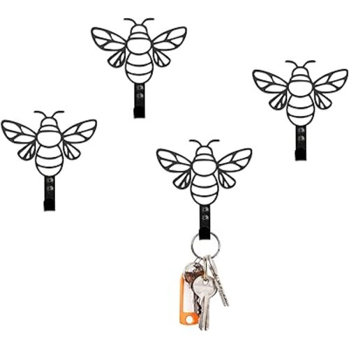 4 Pcs Metal Bee Hooks Wall Door Hanger Towel Hooks Coat Hanger Decorative Holder for Home Bathroom Living Room (Black)